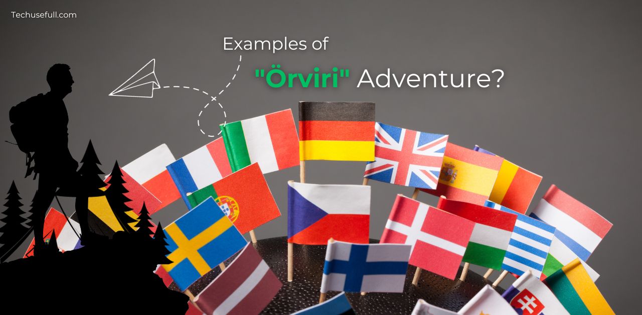Image depicting an adventurous scene from 'Örviri' showcasing a majestic mountain landscape and a group of explorers standing at its base, ready to embark on an exciting journey