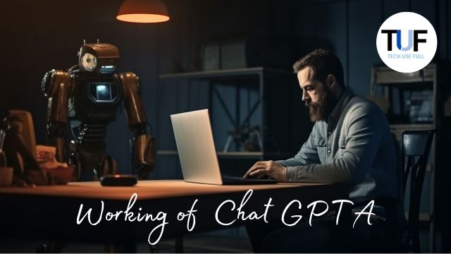 A picture of ChatGPTA bot helping a guy working on a laptop