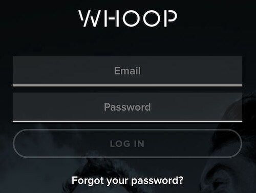 Login page of whoop app